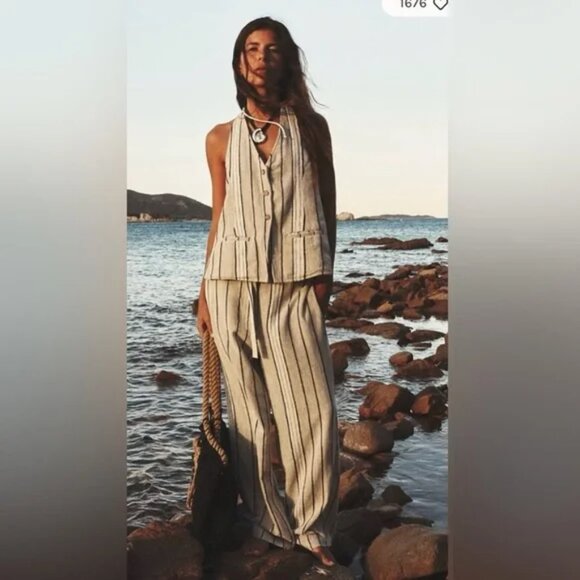 Free People Pants - Free People Take Me To Paris Low Back Striped PANTS ONLY NWOT Size Large